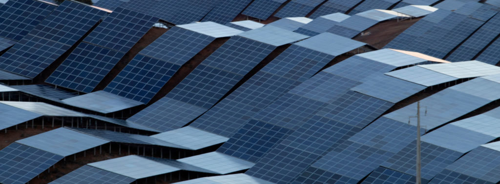 View of a field of modern ecologic solar panels.