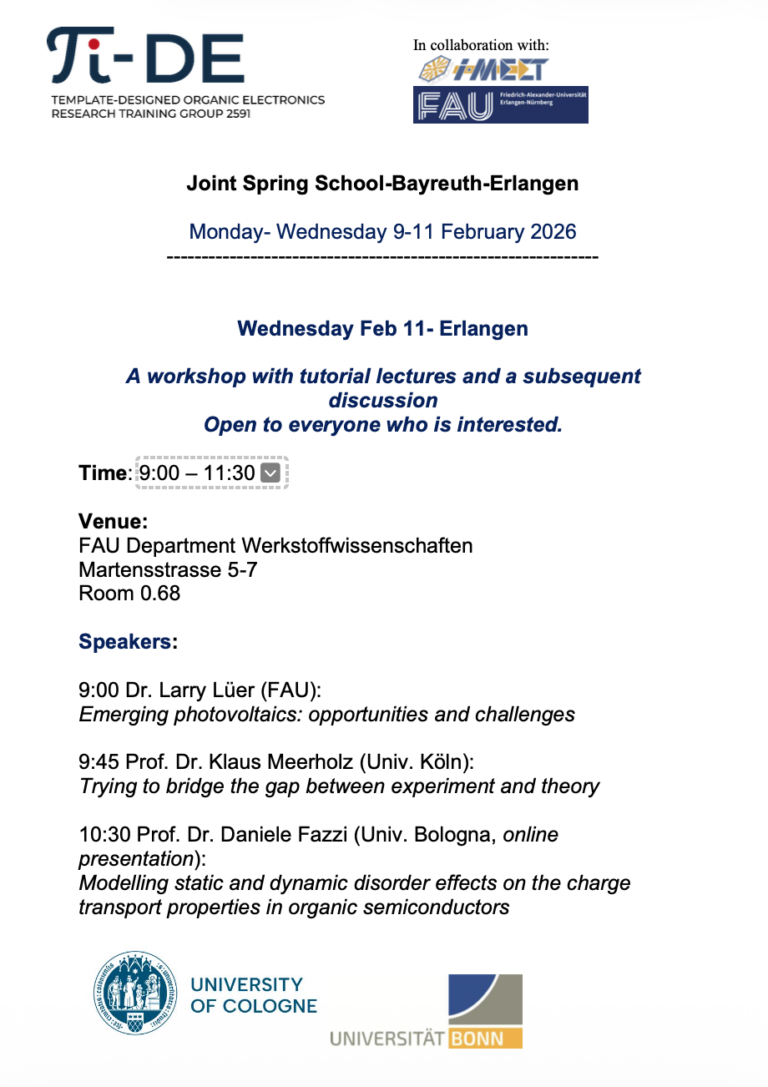 Workshop at iMEET (Joint Spring School Bayreuth-Erlangen): Tutorial lectures and discussion on emerging photovoltaics